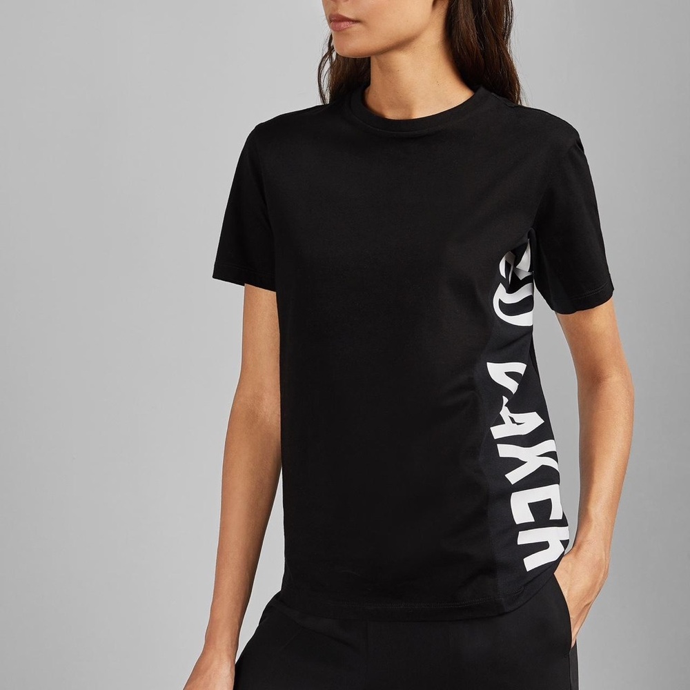 TED BAKER Womens Black Abbee Side Slogan Shortsleeve T-Shirt